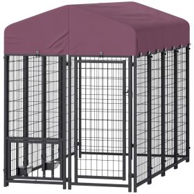 Welded Wire Outdoor Dog Kennel With 360 Rotating & 4 Levels Adjustable Bowls, Waterproof Cover, 7.9 X 4 X 6