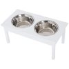 Heavy Duty Wooden Elevated Pet Bowl Feeding Station, White