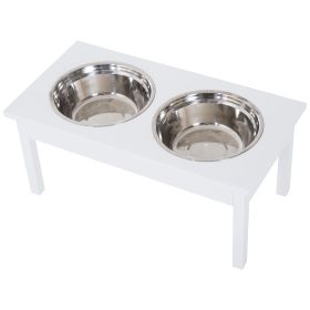 Heavy Duty Wooden Elevated Pet Bowl Feeding Station, White