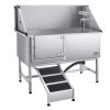 62 Inch Dog Grooming Bath Tub Stainless Steel w Ramp Water Filter Left