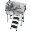 34" Dog Grooming Bath Tub Stainless Steel w Stairs Faucet Showerhead