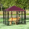 PawHut 5' x 5' Outdoor Dog Kennel with Rotating Bowl Holders, Walk-in Pet Playpen, Wire Steel with Water and UV-Resistant Canopy, Red