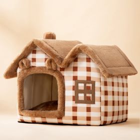Foldable Dog House Pet Cat Bed Winter Dog Villa Sleep Kennel Removable Nest Warm Enclosed Cave Sofa Pets Supplies (Option: Double top lattice bear-Large)