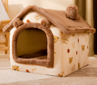 Foldable Dog House Pet Cat Bed Winter Dog Villa Sleep Kennel Removable Nest Warm Enclosed Cave Sofa Pets Supplies (Option: Brown bear-Small)