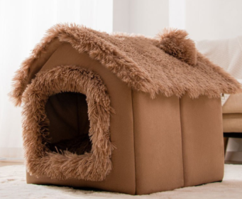 Foldable Dog House Pet Cat Bed Winter Dog Villa Sleep Kennel Removable Nest Warm Enclosed Cave Sofa Pets Supplies (Option: Brown Snow House-Large)