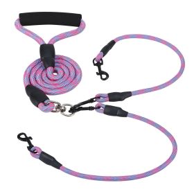 No-Tangle Double Dogs Leash w/ Swivel Coupler Padded Handle (Color: Pink)