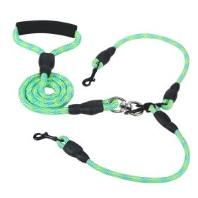 No-Tangle Double Dogs Leash w/ Swivel Coupler Padded Handle (Color: Green)