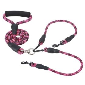 No-Tangle Double Dogs Leash w/ Swivel Coupler Padded Handle (Color: RoseRed)