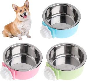 Removable Stainless Steel Hanging Pet Cage Food & Water Bowl (size: Pink)