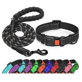 Matching Collar and Leash with Comfortable Handle (Color: Black, size: M)