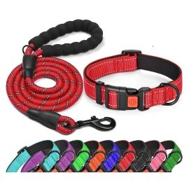 Matching Collar and Leash with Comfortable Handle (Color: Red, size: L)