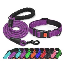 Matching Collar and Leash with Comfortable Handle (Color: Purple, size: L)