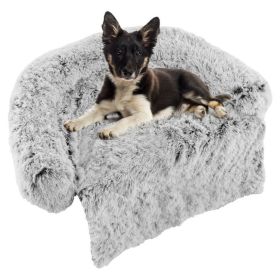 Gray Plush Dog Couch Bed with Anti-Slip Bottom (size: M)