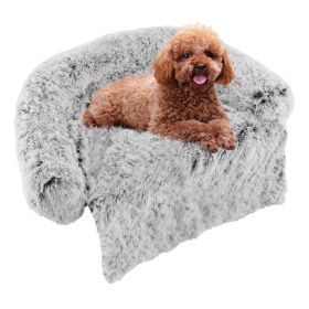 Gray Plush Dog Couch Bed with Anti-Slip Bottom (size: S)