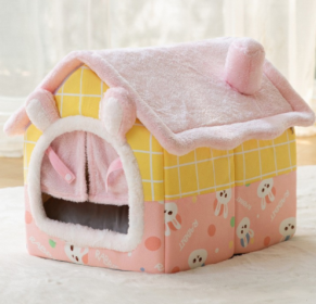 Foldable Dog House Pet Cat Bed Winter Dog Villa Sleep Kennel Removable Nest Warm Enclosed Cave Sofa Pets Supplies (Option: Rabbit door curtain-Large)