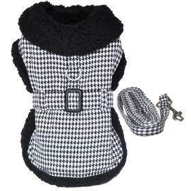 Black and White Classic Houndstooth Dog Harness Coat with Leash (size: XX-Large)