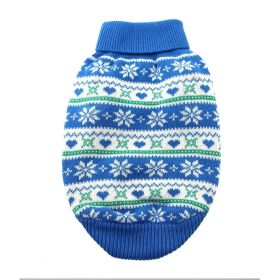 Combed Cotton Snowflake and Hearts Sweater (Color: Blue, size: 3X-Large)