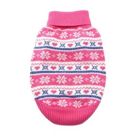 Combed Cotton Snowflake and Hearts Sweater (Color: Pink, size: 3X-Large)