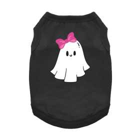 Cute Ghost with Bow Halloween Shirt (Color: Jet Black, size: 3X-Large)