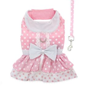 Polka Dot and Lace Dog Dress Set with Leash (Color: Pink, size: X-Large)