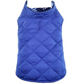 Reversible Fleece Lined Puffer Dog Coat (Color: Blue Plaid, size: 2X-Large)