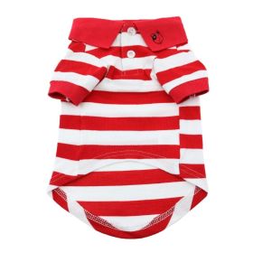 Striped Dog Polo (Color: Flame Scarlet Red and White, size: 3X-Large)