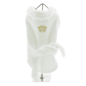 White Gold Crown Cotton Dog Bathrobe by Doggie Design (size: X-Large)