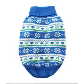 Combed Cotton Snowflake and Hearts Sweater (Color: Blue, size: medium)