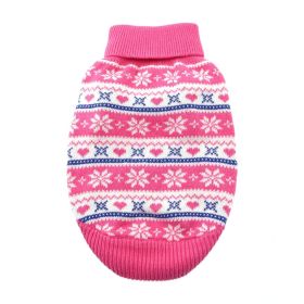 Combed Cotton Snowflake and Hearts Sweater (Color: Pink, size: medium)