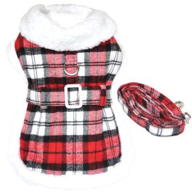 Sherpa-Lined Dog Harness Coat (Color: Red & White Plaid, size: large)