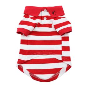 Striped Dog Polo (Color: Flame Scarlet Red and White, size: large)
