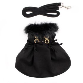 Wool Fur-Trimmed Dog Harness Coat (Color: Black, size: large)