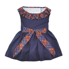 Navy Dog Dress with Plaid Ruffles (size: small)