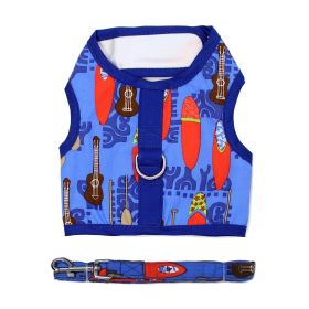 Tropical Surf Fabric Dog Harness with Leash (Color: Ukuleles and Surfboards, size: medium)