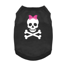 Pirate Skull with Pink Bow Dog Shirt (Color: Jet Black, size: medium)